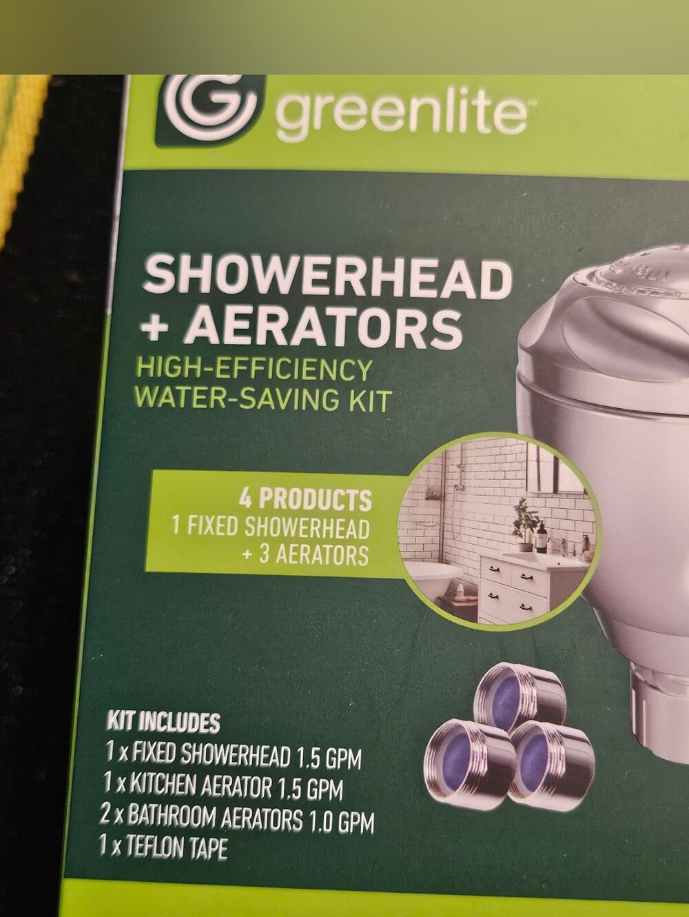 Greenlite, Water Saving Kit, 1 Showerhead 2 Bathroom Aerators 1 Kitchen Aerator